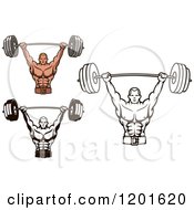 Clipart Of Male Bodybuilders Lifting Barbell Weights Royalty Free Vector Illustration