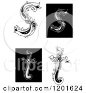 Poster, Art Print Of Vintage Black And White Floral Letters S And T