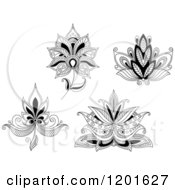 Clipart Of Black And White Henna Flowers 2 Royalty Free Vector Illustration