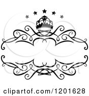 Clipart Of A Vintage Black And White Frame With A Crown And Stars Royalty Free Vector Illustration
