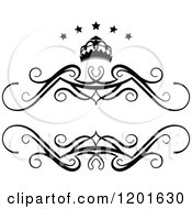 Clipart Of A Vintage Black And White Frame With A Crown And Stars 3 Royalty Free Vector Illustration