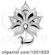 Clipart Of A Black And White Henna Flower 5 Royalty Free Vector Illustration