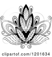 Clipart Of A Black And White Henna Flower 6 Royalty Free Vector Illustration