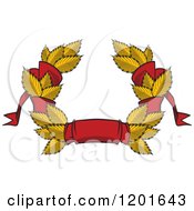 Clipart Of A Golden Leaf And Red Ribbon Wreath Coat Of Arms Royalty Free Vector Illustration