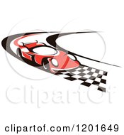 Poster, Art Print Of Red Race Car Driving Down A Checkered Speedway
