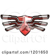 Clipart Of A Red Race Car Shield And Mufflers Royalty Free Vector Illustration