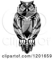 Clipart Of A Black And White Tribal Owl 2 Royalty Free Vector Illustration