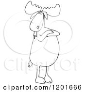 Cartoon Of An Outlined Defiant Moose Standing Upright With Folded Arms Royalty Free Vector Clipart
