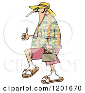 Cartoon Of A White Man Carrying Beer And Holding A Thumb Up Royalty Free Vector Clipart