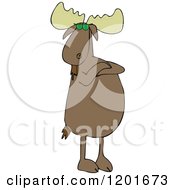 Cartoon Of A Defiant Moose Wearing Sunglasses Standing Upright With Folded Arms Royalty Free Vector Clipart