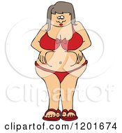 Cartoon Of A Chubby White Woman In A Bikini Squeezing Her Belly Fat Royalty Free Vector Clipart