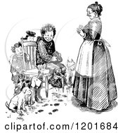 Poster, Art Print Of Vintage Black And White Mother And Boys With Dogs Around A Chair