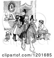 Poster, Art Print Of Vintage Black And White Mother And Children With Dogs