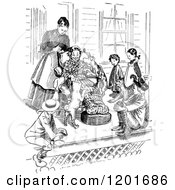 Poster, Art Print Of Vintage Black And White Mother And Children With Dogs On A Porch