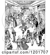 Clipart Of A Vintage Black And White Busy Scene Royalty Free Vector Illustration
