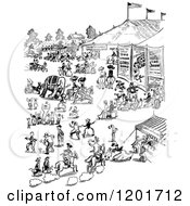 Clipart Of A Vintage Black And White Busy Scene Royalty Free Vector Illustration