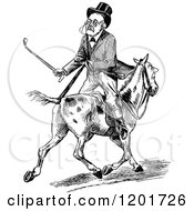 Vintage Black And White Old Man Riding Backwards On A Horse