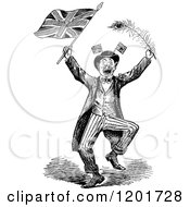 Clipart Of A Vintage Black And White Britsh Patriot With A Flag And Peacock Feather Royalty Free Vector Illustration by Prawny Vintage