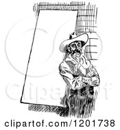 Poster, Art Print Of Vintage Black And White Cowboy By A Sign