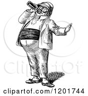 Clipart Of A Vintage Black And White Drinking Man Royalty Free Vector Illustration