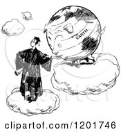 Clipart Of A Vintage Black And White Graduate And Earth Eating Out Of His Hand Royalty Free Vector Illustration by Prawny Vintage