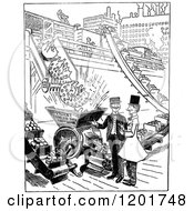 Clipart Of A Vintage Black And White Pork Factory Royalty Free Vector Illustration