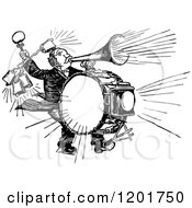 Clipart Of A Vintage Black And White One Man Band Royalty Free Vector Illustration