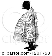 Clipart Of A Vintage Black And White Black Man Draped In A Blanket Royalty Free Vector Illustration