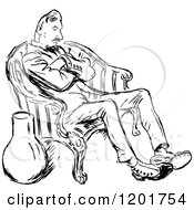 Poster, Art Print Of Vintage Black And White Bored Man Sitting In A Chair