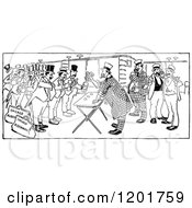 Clipart Of A Vintage Black And White Room Of Gambling Men Royalty Free Vector Illustration