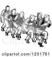 Clipart Of A Vintage Black And White Group Of Sneaky Men Royalty Free Vector Illustration