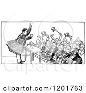 Clipart Of A Vintage Black And White Crowd And Speaker Royalty Free Vector Illustration