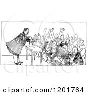 Clipart Of A Vintage Black And White Crowd And Speaker 2 Royalty Free Vector Illustration