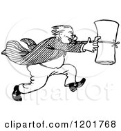 Clipart Of A Vintage Black And White Man Running With A Scroll Royalty Free Vector Illustration by Prawny Vintage