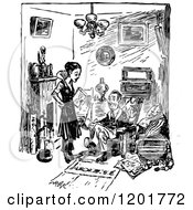 Clipart Of A Vintage Black And White Couple Royalty Free Vector Illustration