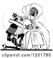 Clipart Of A Vintage Black And White Couple With A Dollar Symbol Royalty Free Vector Illustration