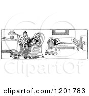 Clipart Of A Vintage Black And White Bored Couple In A Living Room Royalty Free Vector Illustration