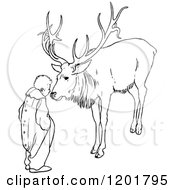Poster, Art Print Of Vintage Black And White Boy And Elk