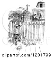 Poster, Art Print Of Vintage Black And White Boy With Dogs Spying Through A Fence