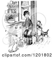 Poster, Art Print Of Vintage Black And White Boys With Dogs By A Pie On A Cabinet