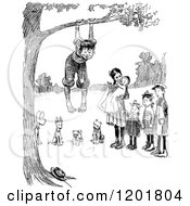 Poster, Art Print Of Vintage Black And White Group Of Children And Dogs Playing At A Tree