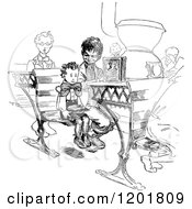 Clipart Of Vintage Black And White Brothers In A Class Room Royalty Free Vector Illustration
