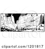 Clipart Of A Vintage Black And White Busy Canyon Royalty Free Vector Illustration