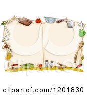 Poster, Art Print Of Open Cook Book With Kitchen Utensils And Food