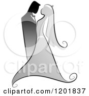 Clipart Of A Grayscale Bride And Groom Royalty Free Vector Illustration