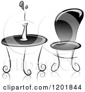 Poster, Art Print Of Grayscale Table And Chair With A Flower Vase