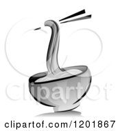 Clipart Of A Grayscale Bowl Of Noodles And Chopsticks Royalty Free Vector Illustration