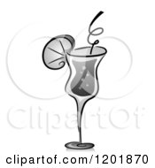 Clipart Of A Grayscale Alcoholic Cocktail Drink Royalty Free Vector Illustration