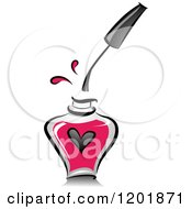 Bottle Of Pink Nail Polish With A Dripping Brush And Heart