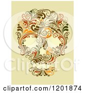 Poster, Art Print Of Floral Skull Made Of Vines On Aged Yellow